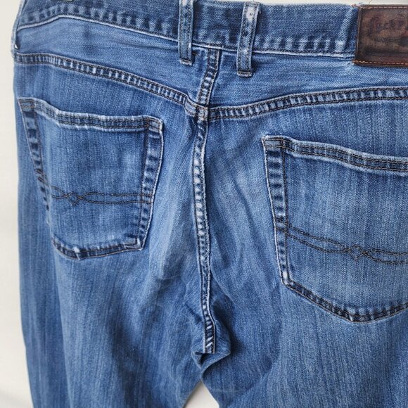 Lucky Brand Mens Distressed Blue Jeans 36x32 Straight Fit Medium Wash Denim - Picture 3 of 11